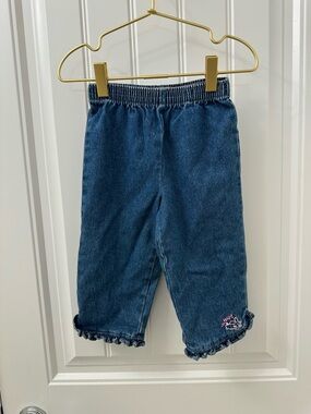Vintage Cotton Denim Ruffle Hem Pull-On Pants